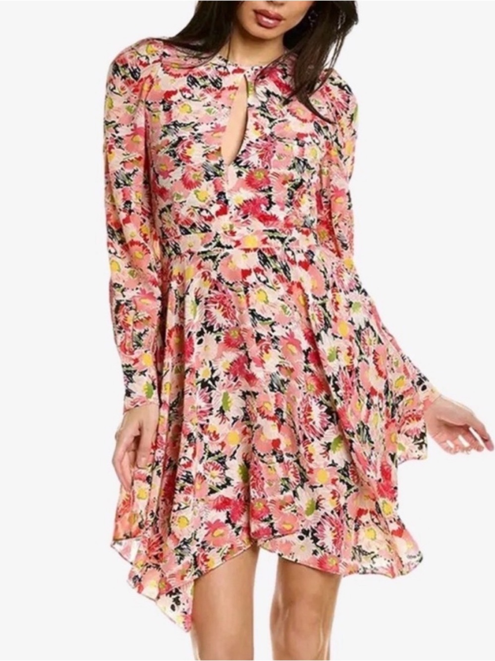 NEW Stella McCartney Floral Print Silk Asymmetrical Hem Dress EU 42